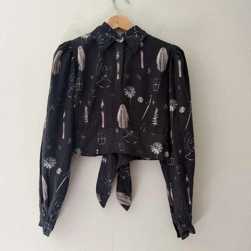 Samantha Pleet Haunted Top Blouse Size 00 Halloween Ghost Goth RARE - Picture 1 of 10